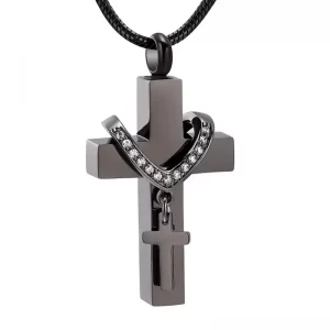 Black double cross pendant with diamond necklace