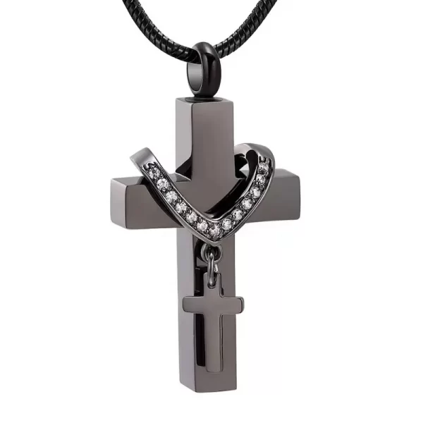 Black double cross pendant with diamond necklace Black double cross pendant with diamond necklace
