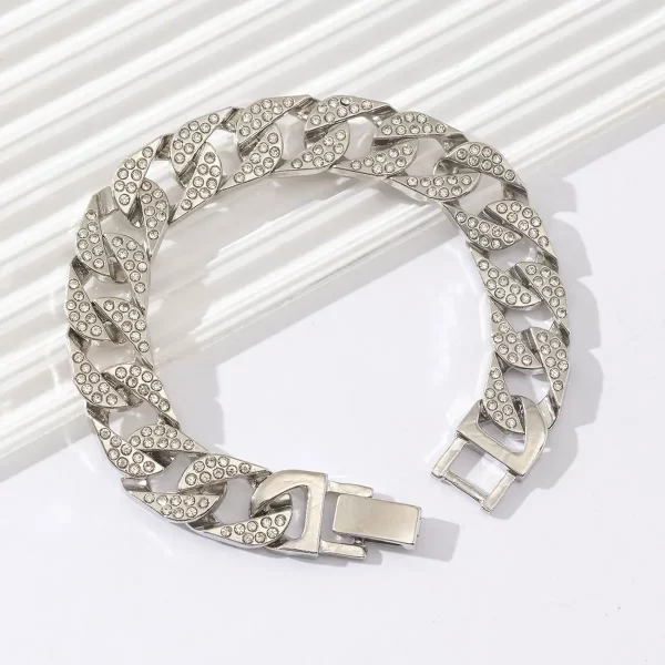 Jewelry wholesale full diamond Cuban chain silver bracelet Jewelry wholesale full diamond Cuban chain silver bracelet