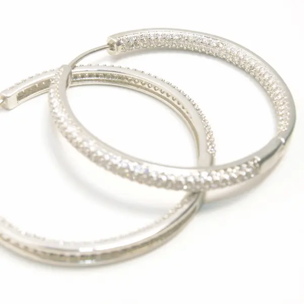 Wholesale jewelry diamond set silver hoop earrings Wholesale jewelry diamond set silver hoop earrings / 0000181-C