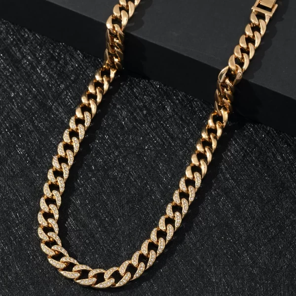 Wholesale jewelry full of diamond Cuban chain gold necklaces a Wholesale jewelry full of diamond Cuban chain gold necklaces / 0000239-A