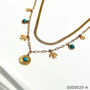 Fashion-necklace-wholesale-titanium-steel-turquoise-pendant-jewelry