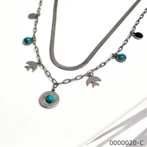 Fashion-necklace-wholesale-titanium-steel-turquoise-pendant-jewelry