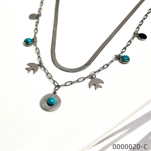 Fashion-necklace-wholesale-titanium-steel-turquoise-pendant-jewelry--B Fashion-necklace-wholesale-titanium-steel-turquoise-pendant-jewelry