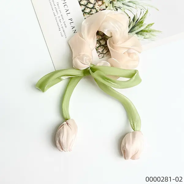 beige-tulip-scrunchie-purple-ponytail-bow-elastic-silk-ribbon-stylish-wholesale-hair-accessory--A beige-tulip-scrunchie-purple-ponytail-bow-elastic-silk-ribbon-stylish-wholesale-hair-accessory