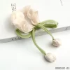 Beige tulip scrunchie purple ponytail bow elastic silk ribbon stylish wholesale hair accessory / 0000281-02