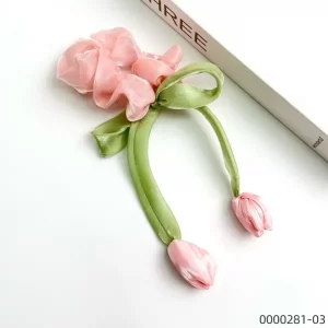 pink tulip scrunchie purple ponytail bow elastic silk ribbon stylish wholesale hair accessory