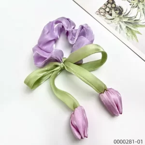 Purple tulip scrunchie purple ponytail bow elastic silk ribbonstylish wholesale hair accessory / 0000281-01
