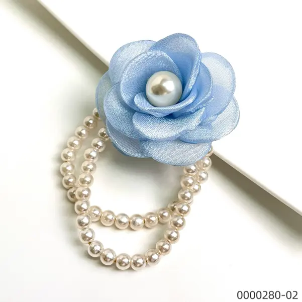 stylish-small-fresh-wholesale-blue-flower-pearl-beading-hair-tie--C Stylish small fresh wholesale blue flower pearl beading hair tie / 0000280-02
