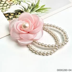 stylish-small-fresh-wholesale-pink-flower-pearl-beading-hair-tie