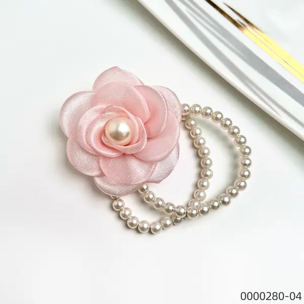 stylish-small-fresh-wholesale-pink-flower-pearl-beading-hair-tie--C Stylish small fresh wholesale pink flower pearl beading hair tie / 0000280-04