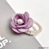 Stylish small fresh wholesale purple flower pearl beading hair tie / 0000280-03