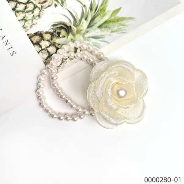stylish-small-fresh-wholesale-yellow-flower-pearl-beading-hair-tie--B Stylish small fresh wholesale yellow flower pearl beading hair tie / 0000280-01