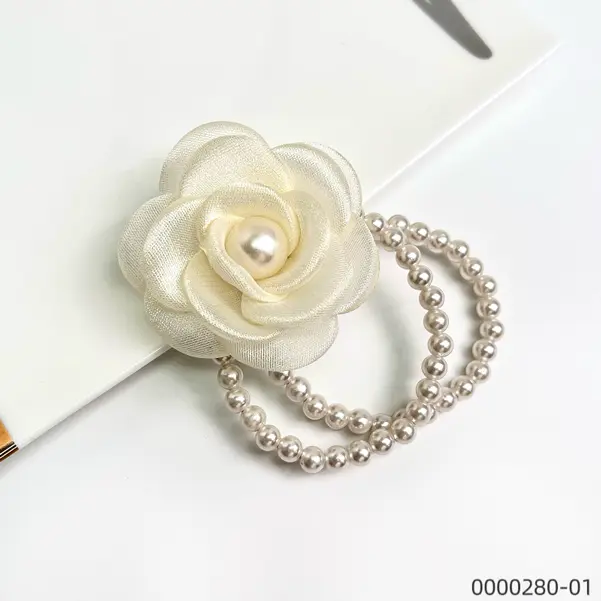 stylish-small-fresh-wholesale-yellow-flower-pearl-beading-hair-tie--C Stylish small fresh wholesale yellow flower pearl beading hair tie / 0000280-01