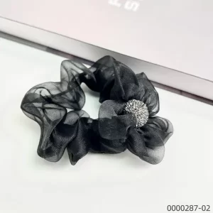 stylish-wholesale-black-flower-organza-scrunchie