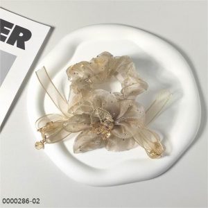 wholesale apricot babysbreath four seasonal flowers fringe scrunchie hair accessory