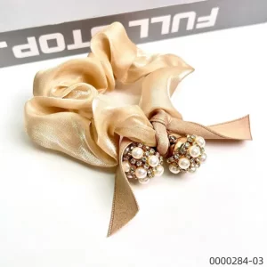wholesale-apricot-stylish-pearl-rhinestone-hair-scrunchie