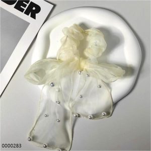 wholesale beige stylish mesh bow pachinko hair scrunchie hair accessory