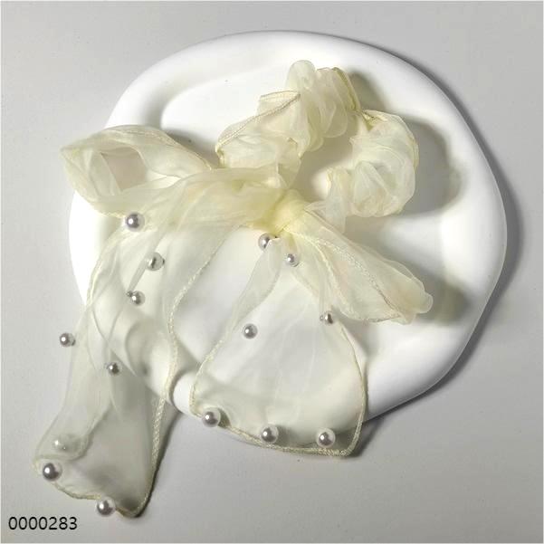 wholesale beige stylish mesh bow pachinko hair scrunchie hair accessory b Wholesale beige stylish mesh bow pachinko hair scrunchie hair accessory / 0000283