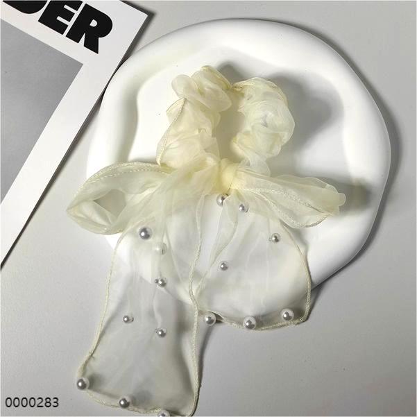 wholesale beige stylish mesh bow pachinko hair scrunchie hair accessory wholesale beige stylish mesh bow pachinko hair scrunchie hair accessory
