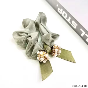wholesale-green-stylish-pearlrhinestone-hair-scrunchie
