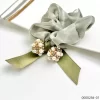 Wholesale green stylish pearlrhinestone hair scrunchie / 0000284-01