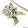 Wholesale green stylish pearlrhinestone hair scrunchie / 0000284-01
