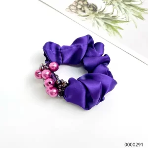 wholesale-purple-pearl-crystal-stylish-polyester-scrunchie