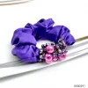 Wholesale purple pearl crystal stylish polyester scrunchie / 0000291