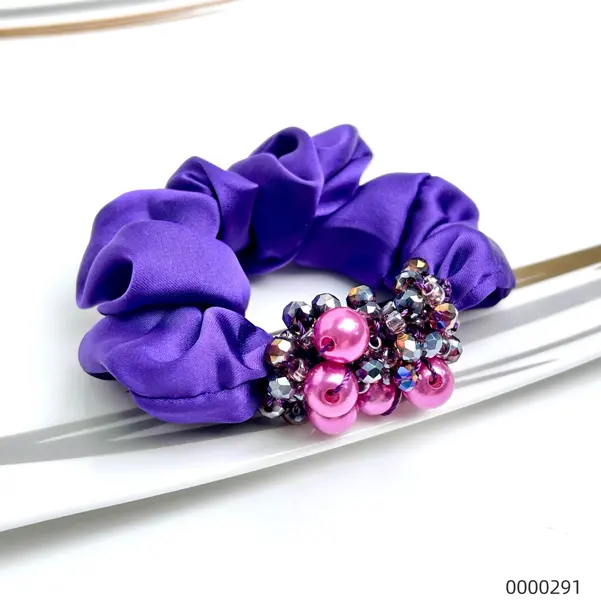 wholesale-purple-pearl-crystal-stylish-polyester-scrunchie--B Wholesale purple pearl crystal stylish polyester scrunchie / 0000291
