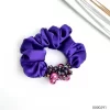 Wholesale purple pearl crystal stylish polyester scrunchie / 0000291