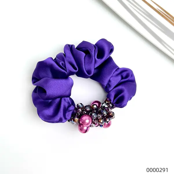 wholesale-purple-pearl-crystal-stylish-polyester-scrunchie--C Wholesale purple pearl crystal stylish polyester scrunchie / 0000291