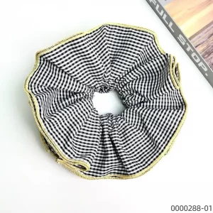 Wholesale stylish black and white lace grid elastic polyester scrunchie / 0000288-01