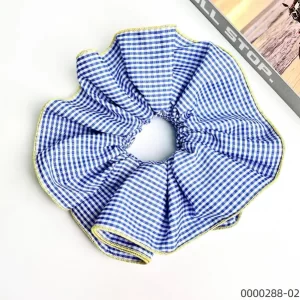 wholesale-stylish-blue-and-white-lace-grid-elastic-polyester-scrunchie