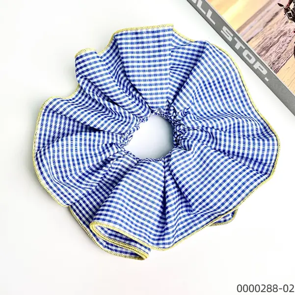 wholesale-stylish-blue-and-white-lace-grid-elastic-polyester-scrunchie wholesale-stylish-blue-and-white-lace-grid-elastic-polyester-scrunchie