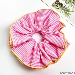 Wholesale stylish pink and white lace grid elastic polyester scrunchie / 0000288-03