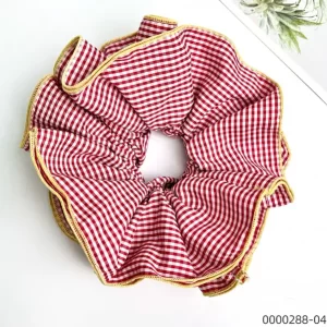 wholesale-stylish-red-and-white-lace-grid-elastic-polyester-scrunchie